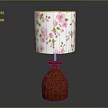 Wooden Table Lamp With White Floral Lampshade And Pink Flower Patterns