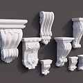 White Architectural Components With Ornate Carved Details And Various Styles 3d model
