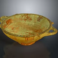 Handcrafted Ceramic Bowl With Two Handles And Ancient Carved Patterns