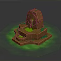 Ancient Stone Structure With Arched Opening Green Glowing Base And Mossy Edges 3d model
