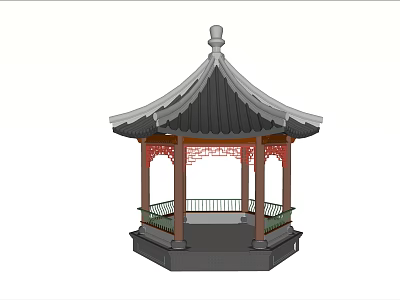 Traditional Chinese Pavilion With Curved Eaves Roof Wooden Columns And Carved Railings 3d model