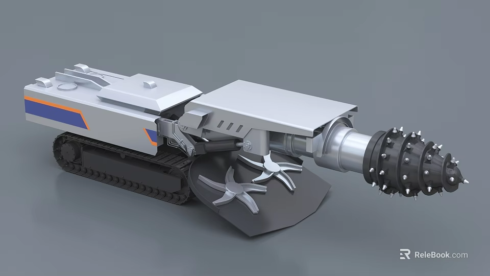 Industrial Tracked Boring Machine With Large Drill Head And Supporting Arms 3d model 
