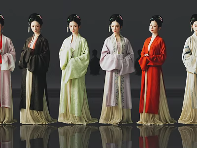 Two Women In Traditional Hanfu With Classical Hairstyles And Elegant Robes 3d model