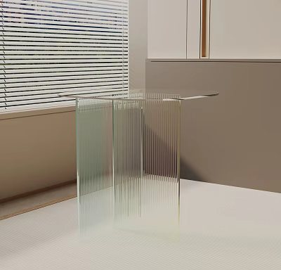Modern Transparent Striped Glass Side Table With Window Blinds In Light Colored Background 3d model