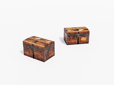 Vintage Wooden Boxes With Rustic Metal Straps And Aged Finish Details 3d model