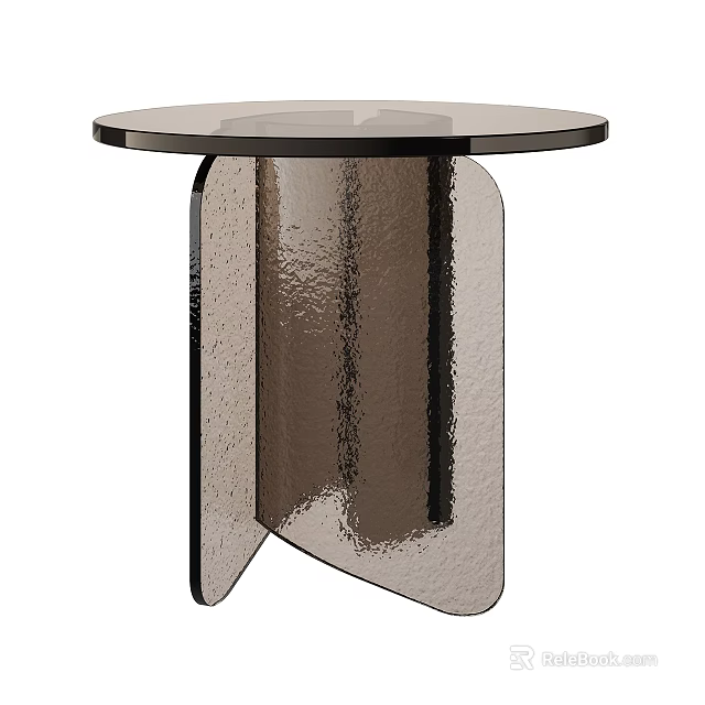Modern Round Glass Side Table With Textured Geometric Base Design 3d model