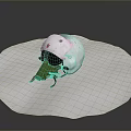 White Military Helmet With Red Emblem And Green Breathing Device As Weapon Equipment