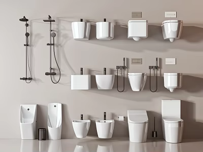 Modern Toilet Designs Featuring Wall Mounted And Floor Standing Bathroom Fixtures 3d model