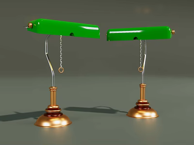 Two Green Table Lamps With Copper Bases And Hanging Chains Design 3d model