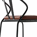 Modern Leisure Chair With Black Metal Frame And Brown Leather Seat