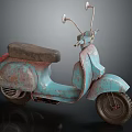Vintage Light Blue Rusted Scooter With Rearview Mirrors And Classic Design