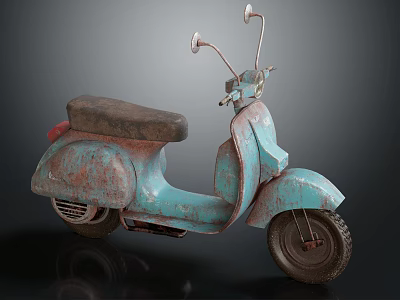 Vintage Light Blue Rusted Scooter With Rearview Mirrors And Classic Design 3d model