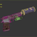 Rusted Modified Weapon With Canister Attachment Red Trigger And Green Grip