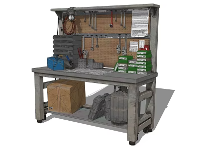 Mobile Workbench with Pegboard Tools Storage Boxes and Rolling Wheels for Workshop Use 3d model