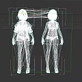 Two 3D Figures Of Woman With Purple Hair In Bikini And Transparent Coat