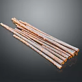 Natural Rustic Wooden Sticks With Textured Surface Stacked On Black Background