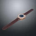 Stylish Daily Use Watch With Brown Leather Strap Golden Case And Blue Dial
