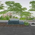 Courtyard Garden with Lush Green Plants Trees Stone Slab Flooring and Outdoor Seating