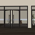 Glass Double Doors With Black Frame In Modern Interior With Large Windows And Wooden Floor