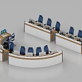 Modern Office Interior Design With Circular Workstations Computer Monitors And Ergonomic Chairs 3d model