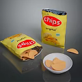 Original Chips Open Bag With Scattered Pieces And Small Bowl Of Snacks