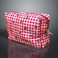 Red And White Checkered Storage Bag With Blue Patterns And Gold Zipper 3d model