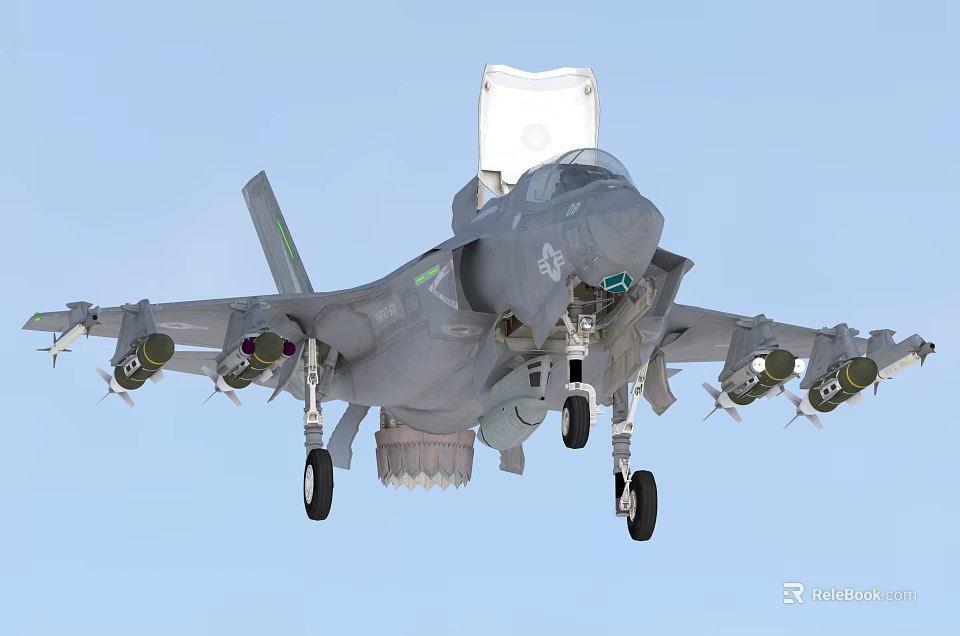 Gray Fighter Jet With Extended Landing Gear And Missiles In Flight 3d model 