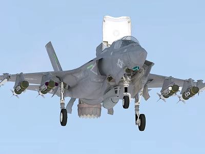 Gray Fighter Jet With Extended Landing Gear And Missiles In Flight 3d model