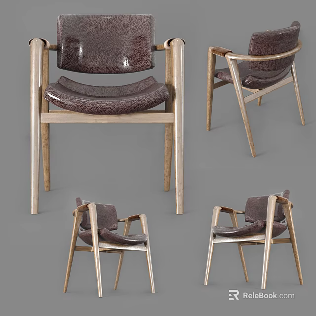 Sleek Modern Dining Chair With Wooden Frame And Leather Cushioned Seat Design 3d model 