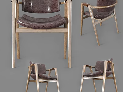 Sleek Modern Dining Chair With Wooden Frame And Leather Cushioned Seat Design 3d model