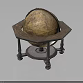 Vintage Globe On Hexagonal Wooden Stand With Ornate Detailed Base
