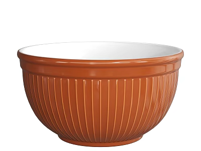 Brown Ceramic Bowl With Vertical Stripes And White Interior For Kitchen Use 3d model