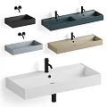 Modern Rectangular Washbasins In Various Colors With Sleek Design And Black Faucets 3d model