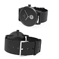 Minimalist Black Watch With Round Dial And Leather Strap Front Back View 3d model