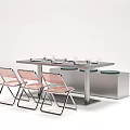 Modern Minimalist Dining Table Set With Transparent Pink Chairs And Metal Frame