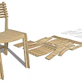 Wooden Dining Chair With Slatted Back Woven Seat And Detachable Structural Parts