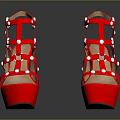 Red Strappy High Heels With Pearl Embellishments And Platform Stiletto Sole