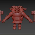 Viking Warrior With Blue Horned Armor And Muscular Build Holding Ice Axes