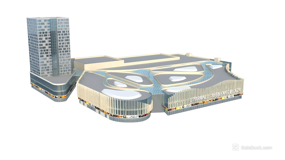 Modern Commercial Complex With Glass Facade Multi Level Design And Open Plaza 3d model 