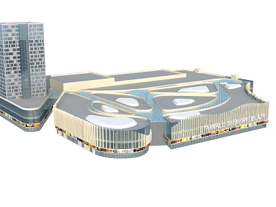 Modern Commercial Complex With Glass Facade Multi Level Design And Open Plaza 3d model