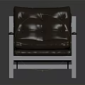 Person Sitting With Pet Dog On Leather Armchair With Metal Frame In Dark Background