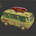 Golden Bus With Surfer Boy Pizza Branding For Delivery Service