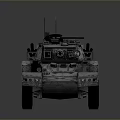 Military Tank 3D Model With Detailed Armored Hull Long Cannon And Six Wheels