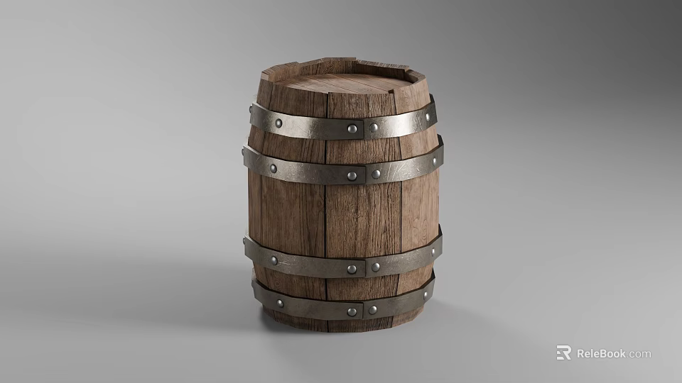 Rustic Wooden Barrel With Metal Hoops And Vintage Design Elements 3d model 