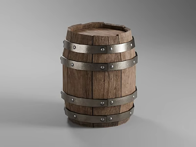 Rustic Wooden Barrel With Metal Hoops And Vintage Design Elements 3d model