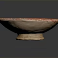 Ancient Red Clay Bowl Sculpture With Intricate Geometric Carvings And Cracks