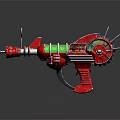 Red Sci Fi Futuristic Weapon With Green Components Gauge Spikes And Handle Design 3d model