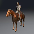 Detailed Fantasy Game Knight Character in Full Armor Riding Brown Horse
