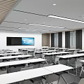 Modern School Classroom With Tables Chairs And Screens 3d model