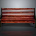 Classic Rich Brown Wooden Bench With Green Metal Armrests And Smooth Slats